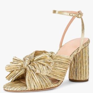 💛 NWOT Gold metallic Bow Heel Sandal Shoe 🎉